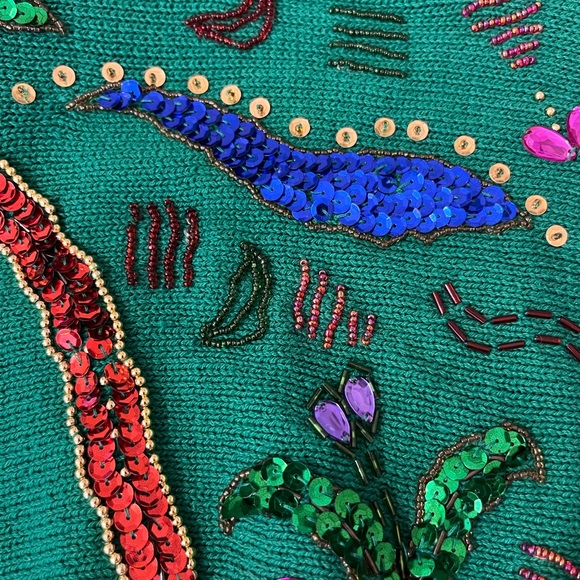 NEW Diana Marco Women's Plus Size Sequin Beaded Sweater Green Purple Size 24 - Picture 7 of 14